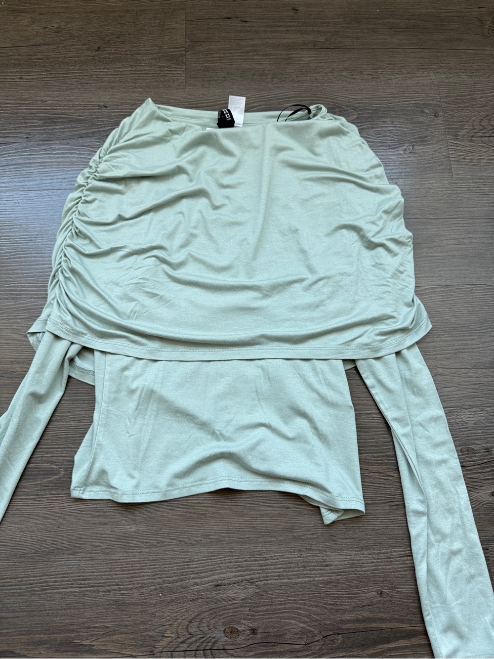 Divided Ruched Side Mini Skirt in Sage Green
